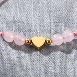 Bracelet Quartz Rose CÂLINE®, Cœur Doré et Cordon Coulissant Rose