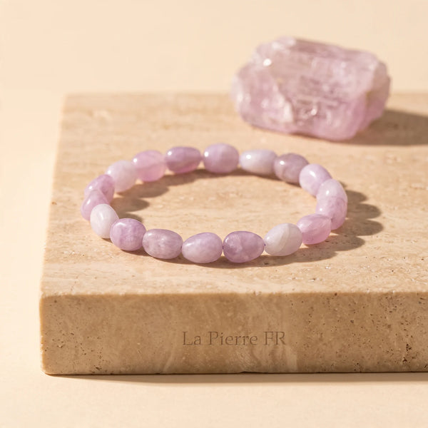 Bracelet en kunzite rose lavande, pierres roulées naturelles pour la lithothérapie