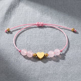 Bracelet Quartz Rose CÂLINE®, Cœur Doré et Cordon Coulissant Rose
