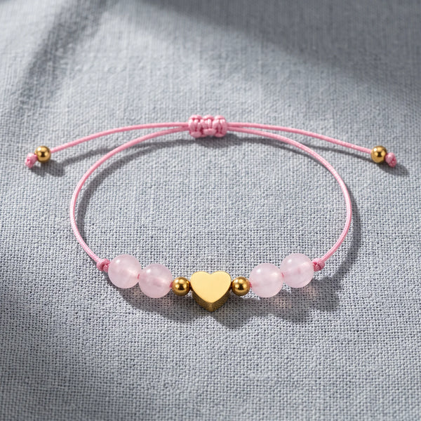 Bracelet pierre naturelle rose CÂLINE® en quartz rose, cordon coulissant