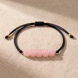 Bracelet Quartz Rose KUBIK®, Perles Cubes Roses sur Cordon Coulissant Noir