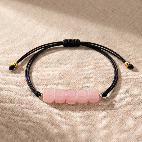 Bracelet pierre naturelle rose KUBIK® en quartz rose, cordon coulissant