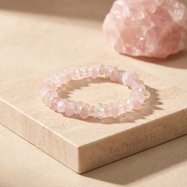 Bracelet quartz rose en pépites, idée cadeau en pierre rose naturelle