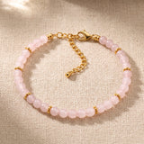 Bracelet Quartz Rose ORÉLIA®, Perles Roses 4 mm et Chaîne Dorée Femme