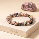 Bracelet Rhodonite Rose en Pépites Baroques Veinées de Noir
