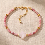 Bracelet Rhodonite et Quartz Rose TRÉFLIA®, Trèfle Rose sur Chaîne Dorée