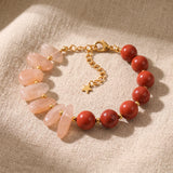 Bracelet Jaspe Rouge et Pierre de Lune Rose DUALIA®, Pierre Rouge et Chaîne Dorée