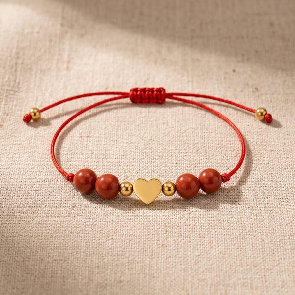 Bracelet pierre naturelle rouge CÂLINE® en jaspe rouge, cordon coulissant