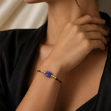 Bracelet cordon doré en Sodalite CUBE®, pierre cube 8 mm