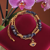 Bracelet mauvais œil en Sodalite OCULUS®, double rang doré