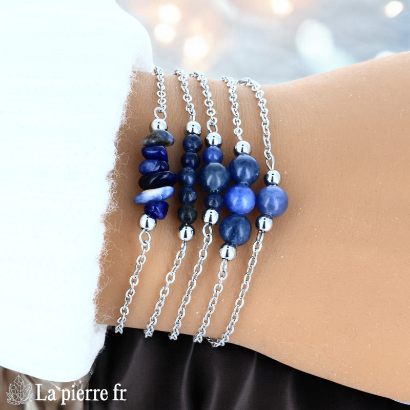 Bracelet Sodalite Chaîne Argentée Acier Inoxydable