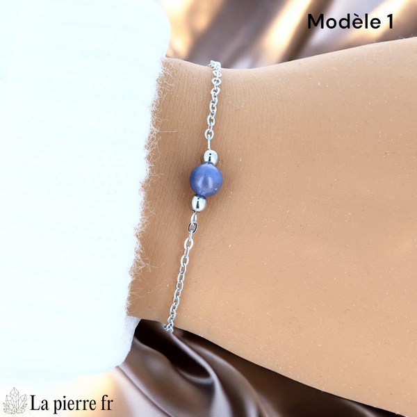 Bracelet sodalite modèle une perle de 6 mm sur chaîne fine argentée