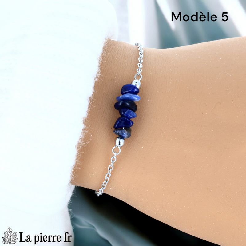Bracelet sodalite brute d'environ 2 cm sur chaîne argentée
