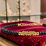 Bracelet fin en Spinelle noir FINA®, perles facettées et acier doré