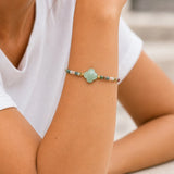 Bracelet Trèfle Femme TRÉFLIA®, Aventurine Verte et Agate Indienne, Chaîne Dorée