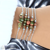Bracelet en pierre Unakite sur chaîne argentée