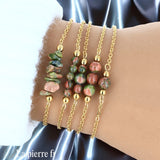 Bracelet en pierre Unakite sur chaîne dorée