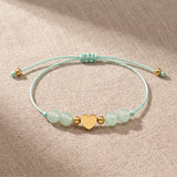 Bracelet Aventurine Femme CÂLINE®, Cœur Doré et Cordon Coulissant Vert
