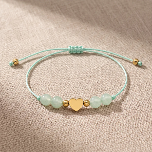 Bracelet pierre naturelle verte CÂLINE® en aventurine verte, cordon coulissant