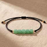 Bracelet Aventurine KUBIK®, Perles Cubes en Pierre Verte, Cordon Coulissant