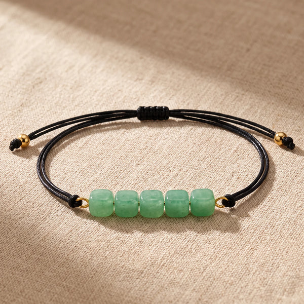 Bracelet pierre naturelle verte KUBIK® en aventurine verte, cordon coulissant