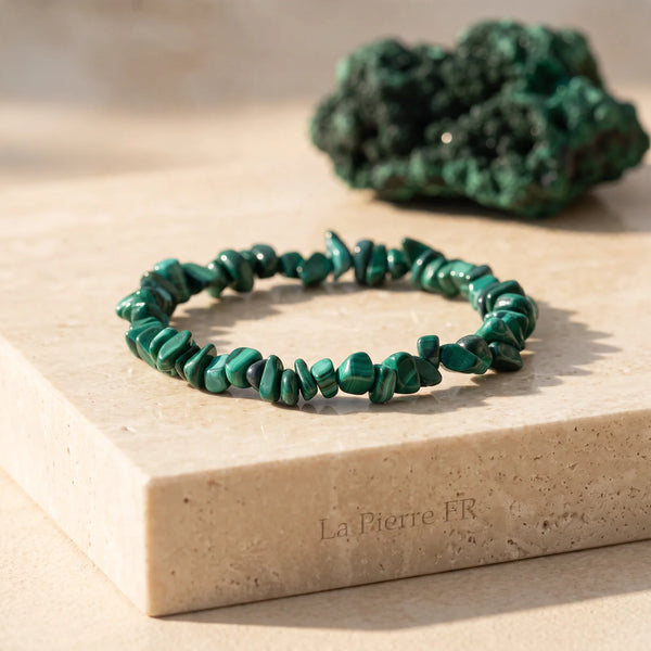 Bracelet en malachite véritable, pépites vertes zébrées en pierre naturelle