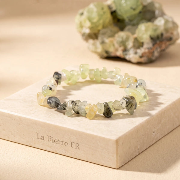 Bracelet en préhnite verte, pépites de pierre naturelle pour la lithothérapie