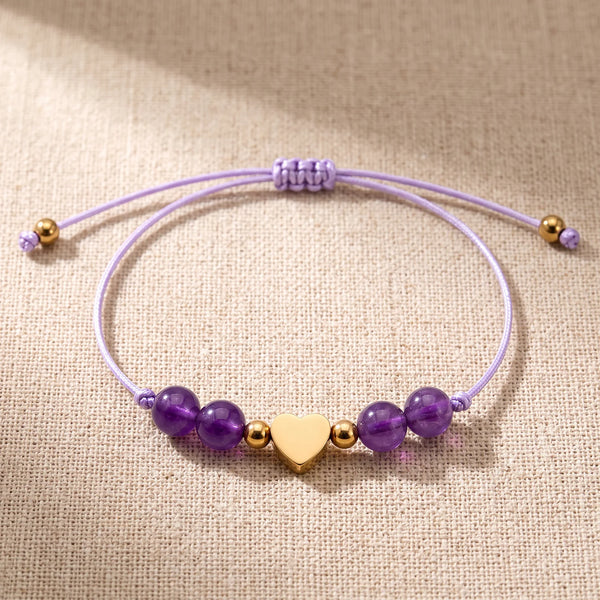 Bracelet pierre naturelle violette CÂLINE® en améthyste, cordon coulissant