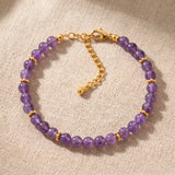 Bracelet Améthyste Femme ORÉLIA®, Perles Violettes 4 mm et Chaîne Dorée