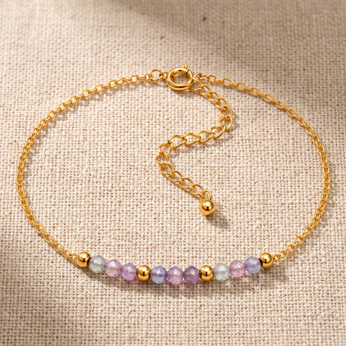 Bracelet Fluorite Multicolore FILÉA®, Perles Facettées sur Chaîne Fine Dorée