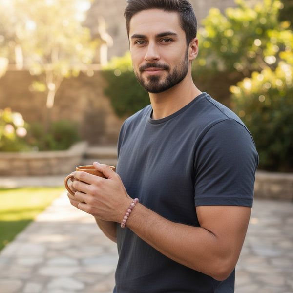 Bracelet Quartz hématoïde en pierre naturelle porté au poignet par un homme