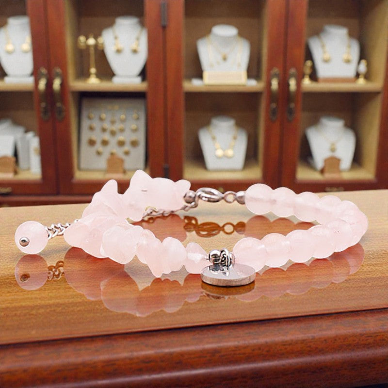 Bracelet Quartz rose DUO® avec pierre baroque et perles rondes en pierre naturelle