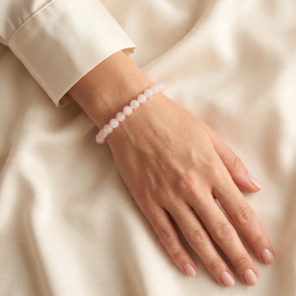 Bracelet quartz rose femme en perles fines de 6 mm, pierre naturelle rose pâle, cadeau romantique