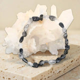 Bracelet Pierre Noire et Blanche en Quartz Tourmaline Roulé d'Environ 6 mm