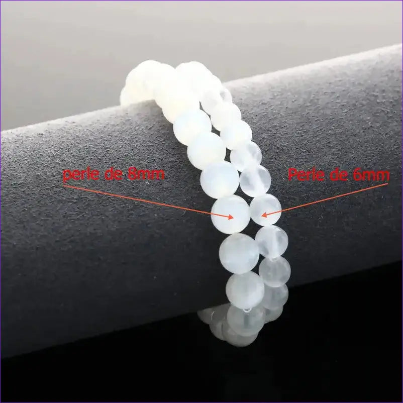 Bracelet lithothérapie sur mesure (12-18cm) en Sélénite naturelle (perles 6/8mm)