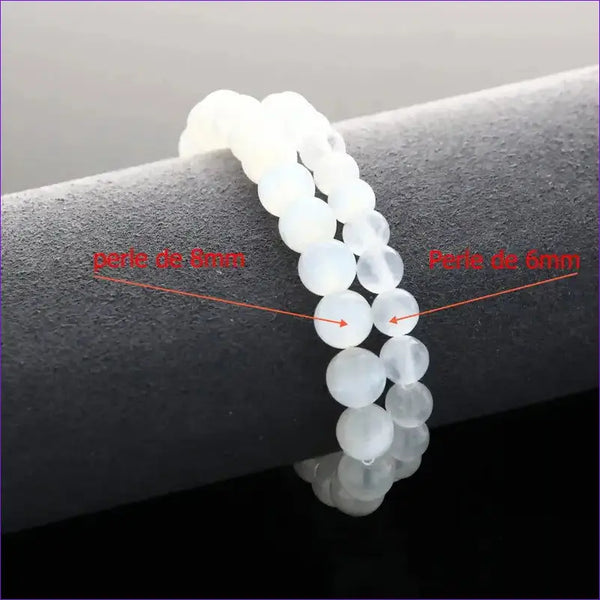 Bracelet lithothérapie sur mesure (12-18cm) en Sélénite naturelle (perles 6/8mm)