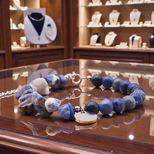 Bracelet Sodalite DUO® avec pierre baroque et perles rondes en pierre naturelle