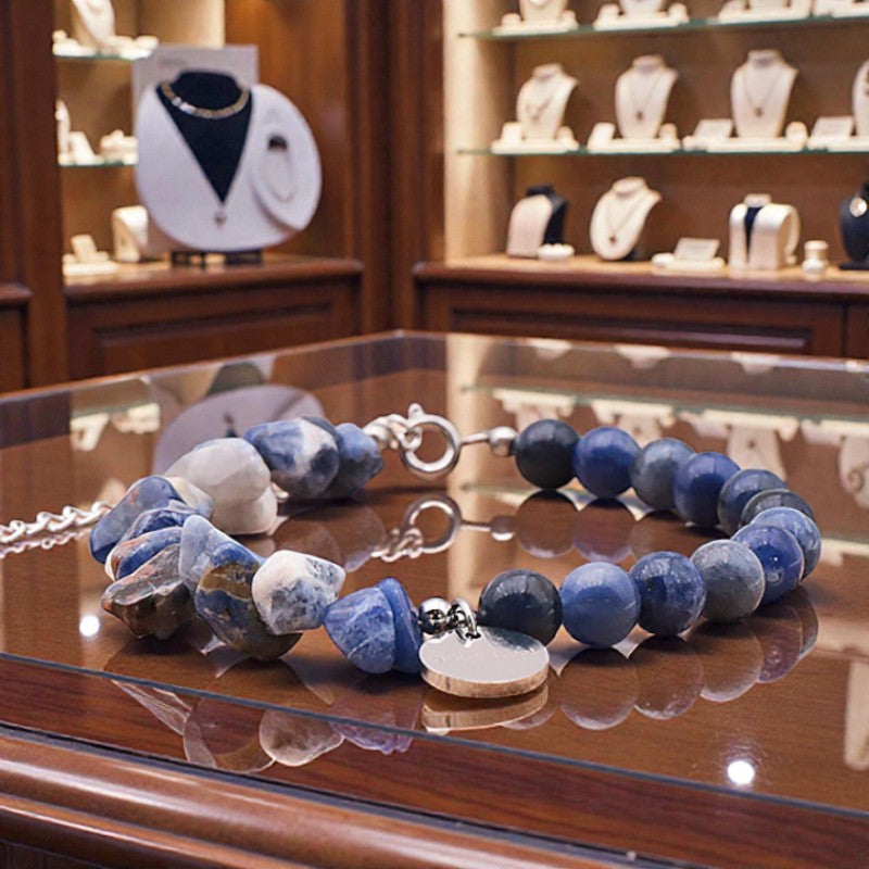 Bracelet Sodalite DUO® avec pierre baroque et perles rondes en pierre naturelle