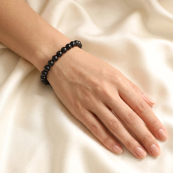 Bracelet tourmaline noire femme en perles fines de 6 mm, pierre naturelle noire à offrir