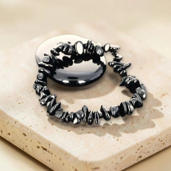 Bracelet en tourmaline noire et pierre roulée, photo réelle du bijou de protection