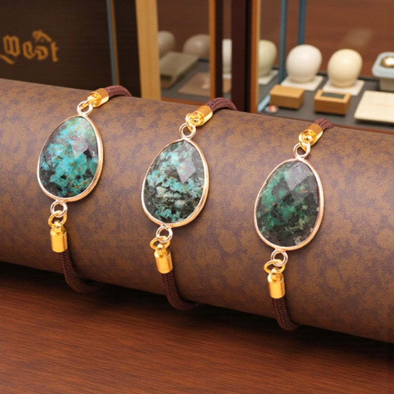 Bracelet Turquoise africaine ÉCLIPSE® – pierre naturelle ovale facettée sur cordon réglable