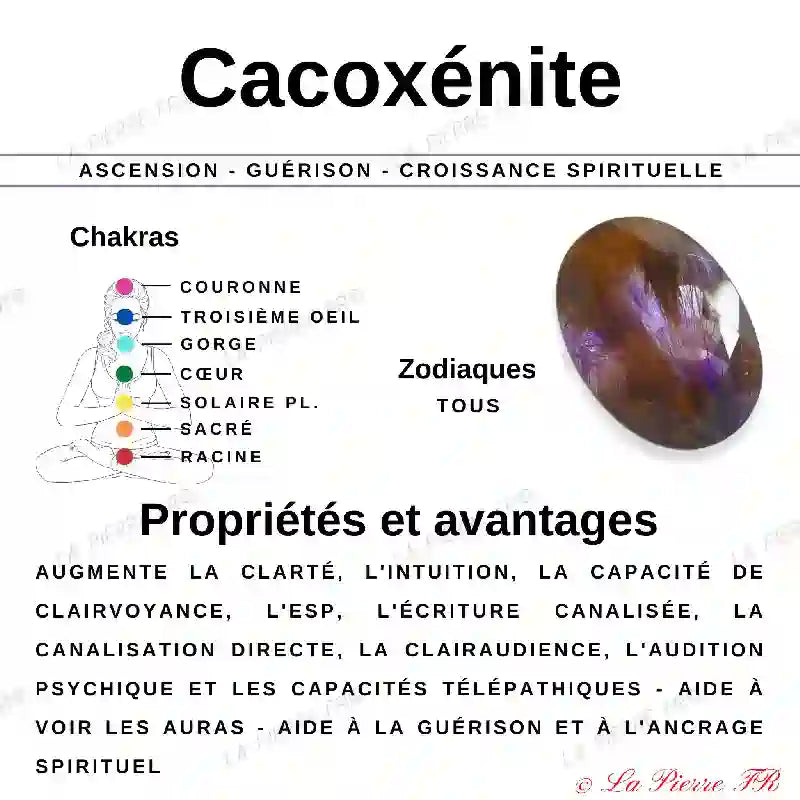 Perles Cacoxénite (Super 7) en pierre naturelle - Qualité AAA perle métaphysique l’information carte propriétés