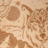 Planche Pendule Tête de Loup, Bois Gravé, Montagnes et Forêt