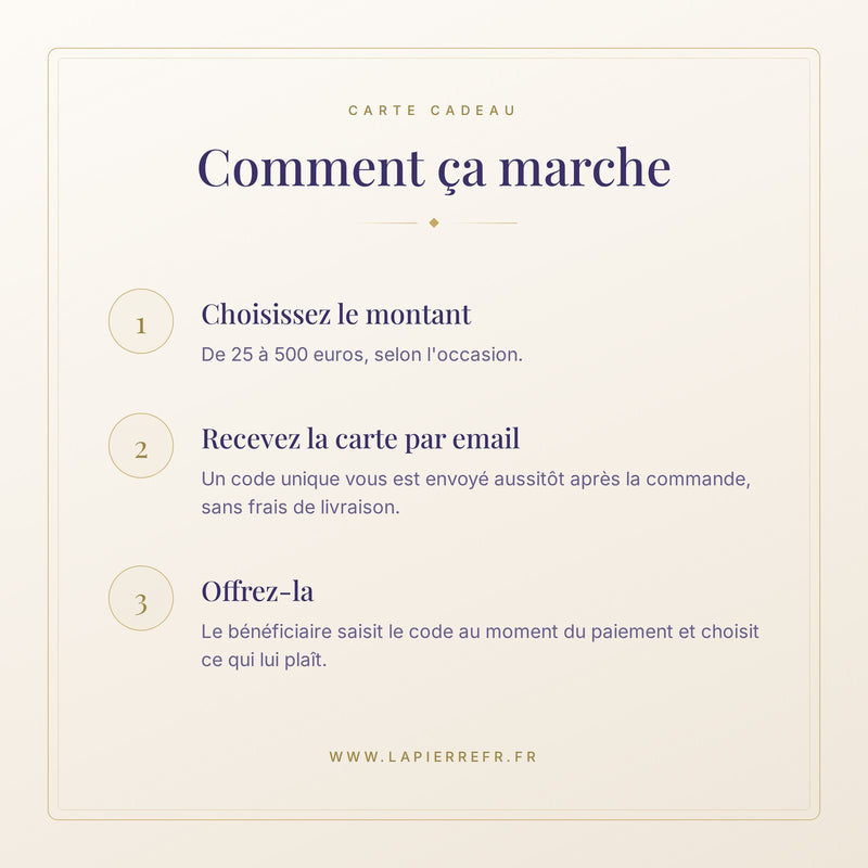 Comment fonctionne la carte cadeau La Pierre FR en 3 etapes