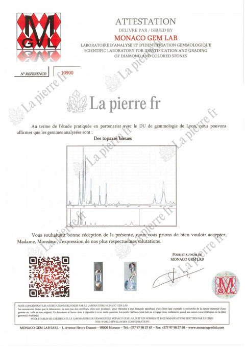 Certificat d'analyse de la topaze bleue des bagues, La Pierre FR