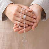 Chapelet Cristal de Roche, Perles Transparentes 6 mm, Cadeau de Baptême