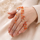 Chapelet Cornaline, Perles Orange 6 mm, Médaille Miraculeuse et Croix