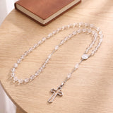 Chapelet Cristal de Roche, Perles Transparentes 6 mm, Cadeau de Baptême