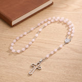 Chapelet Quartz Rose, Perles Roses 6 mm, Médaille Miraculeuse et Croix
