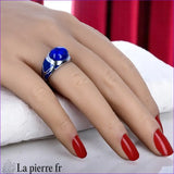 Bague femme style chevalière vintage (Héritage Bohème) en Lapis-lazuli et argent émaillé.